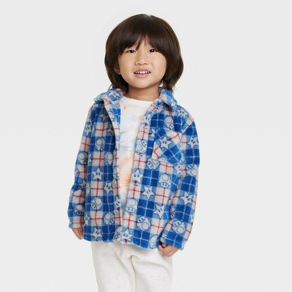 Toddler Boys' Super Mario Printed Shacket Blue 3T - Picture 1 of 8